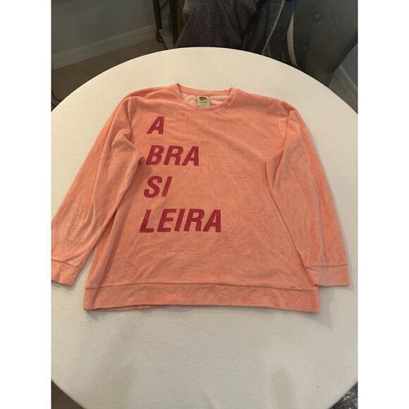 Farm Rio "The Brazilian" Velour Sweatshirt Size XL Pink Oversized Long Sleeve - Picture 4 of 5